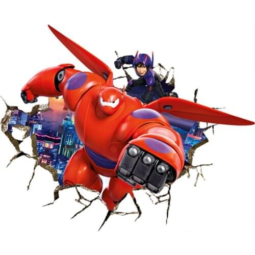 Baymax 3d broken wall art vinyl mural stickers kids room decoration super invincible anime hero cartoon poster wallpaper 70*50cm