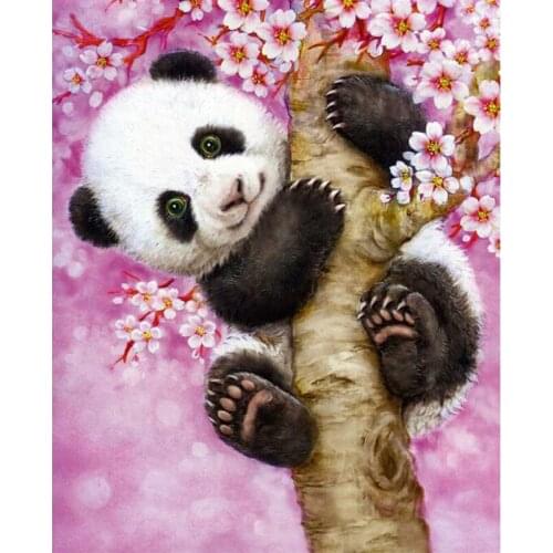 3D Needlework Diy square diamond painting canvas diamond painting wall decorative painting cherry blossom panda