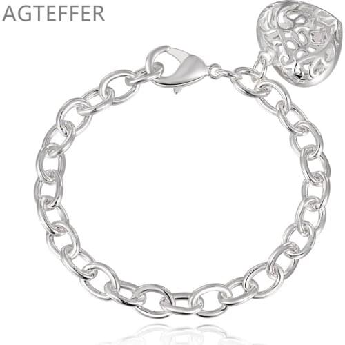 AGTEFFER 925 Sterling Silver Openwork Heart For Women Wedding Engagement Party Fashion Jewelry