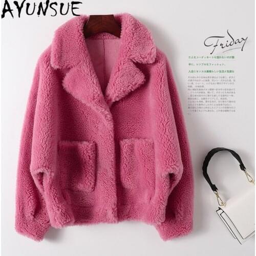 AYUNSUE Winter Sheep Shearling Coat Women Autumn 2021 Short Fur Coats Female Genuine Wool Jackets Casual Casaco Feminino Gxy172