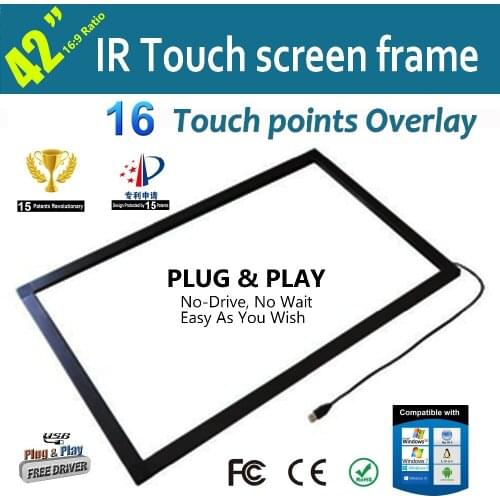 Free Shipping Within 48 Hours Delivery 42 Inch Multi touch IR Touch Overlay Frame Panel 16 Touch Points