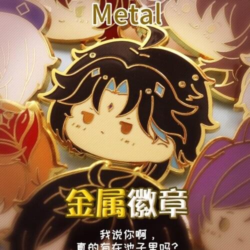Genshin Impact Tartaglia Zhongli Xiao Diluc Venti Hu Tao Metal Badge Button Brooch Pins Cosplay Anime Collection Clothing Decor