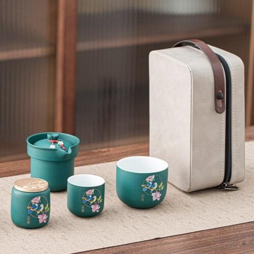 Quick Cup Kung Fu Tea Set Portable Travel Portable Simplicity Ceramic Outdoor Teapot One Pot Two Cups TeaSet Chinese Tea Cup Set
