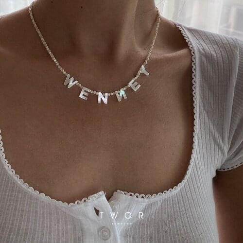 Twor/HANDMADE WORKSHOP Natural White Lip Shell 14K Gold Injection Letter Necklace Clavicle Chain Free Combination Customization