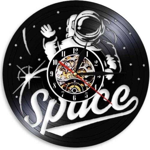 Space Room Astronaut Wall Clock Spacesuit Vintage Vinyl Record Clock Watch Cosmonaut Outer Space Handmade Clock Spacemen Gift