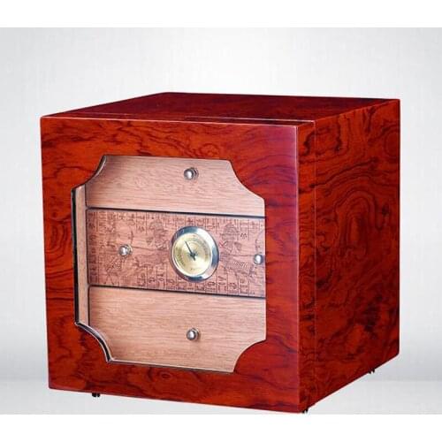 LUBINSKI Cedar Wood High-end Piano Finish Cigar Cigarette Humidor 4 Drawers Cabinet Tobacco Box Case W/Humidifier Hygrometer