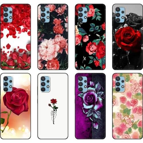 Black tpu Case For Samsung galaxy A32 A42 A52 A72 4g 5g S21 PLUS ultra back cover Valentines day roses flowers