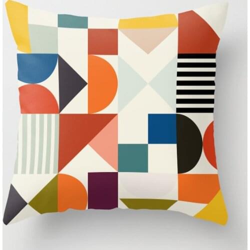 Mid Century Retro Shapes Geometric Decorative Pillow Cushion Covers Square Pillowcase for Sofa Cotton Linen Pillow Cover