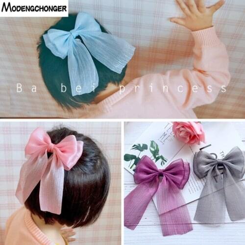 1PC Children Hair Accessories Little Fairy Colored Hairgrip For Girls Gauze Big Barrette Bow Baby Top Clip Kids Streamer Hairpin