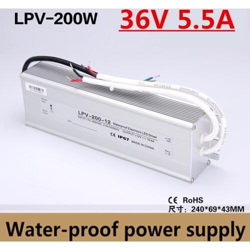 Factory outlet 200W 36V 5.5A Waterproof outdoor Single Output power supply for LED light led driver Aluminiun case LPV-200-36