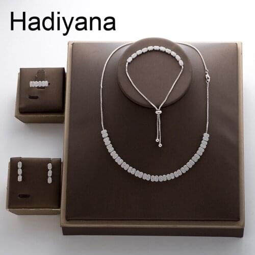 HADIYANA High Quality Oval Shape Zirconia Plant Choker Necklace Sets For Women New Trenday Wedding Party Jewelry Set Gift TZ8104