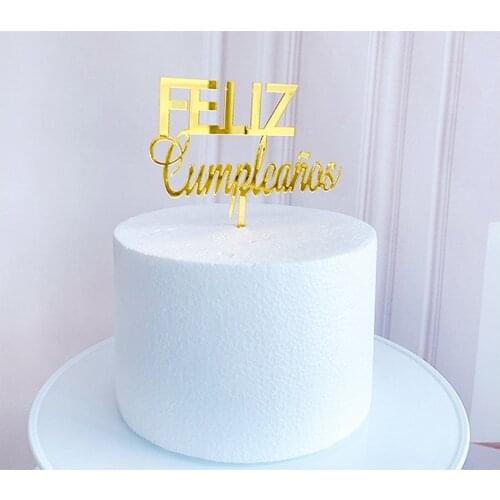 Spain Words Happy Birthday Cake Topper Decoration Card Acrylic Party Birthday Cake Decoration New Arrival 2021