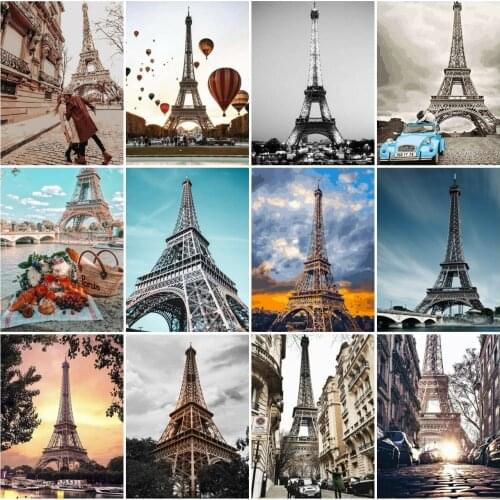 AZQSD Picture By Numbers Tower Sunset Handpaint On Canvas Wall Art Oil Painting By Numbers Landscape Unique Gift For Children