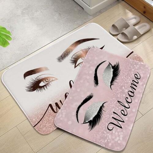Home Bath Mat Bathroom Carpet Cartoon Eyelash Printed Rug Toilet Floor Decor Washable No-slip Mat For Kitchen Bedroom 60*40cm/pc