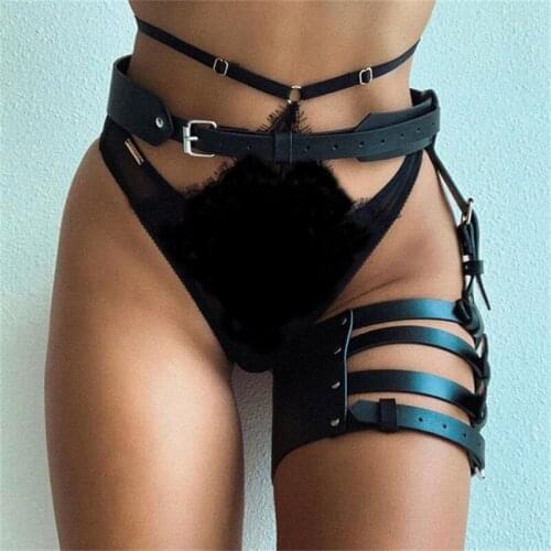 DYEFROB Leather Harness Women Sexy Stockings Garter Belt Straps Harness Leg Cage Women Fetish Suspenders Body Bondage Garters