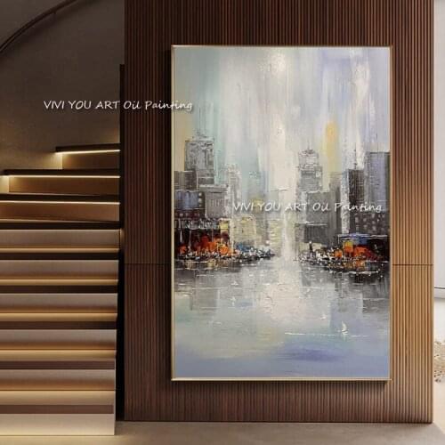 The Top Selling Handmande City View Rainy Day Abstract Oil Painting Canvas Creative Wall Art Picture For Home Decor Street Graph