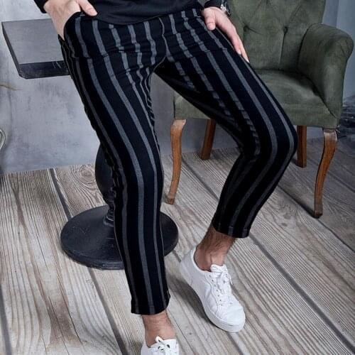 Men Pants Striped Drawstring Closure Streetwear Slim- Fit Pockets Trousers for Daily Wear Jeans Fashion Mens Clothing 2021