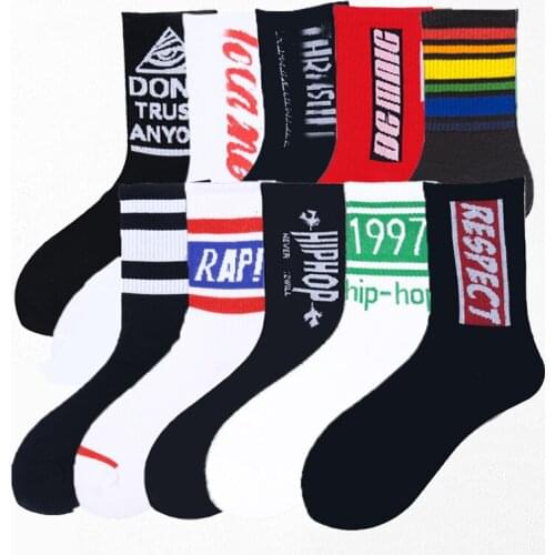 32 Style 100% Cotton Men Hip Hop Socks Fashion 2021 Spring Autumn Black White Letters Boys High Street Skateboard Happy Socks