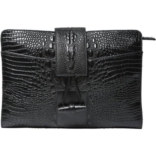 Famous design men purse crocodile pattern clutch bag Mens business clutch bag male pu leather handbags A4 paper briefcases