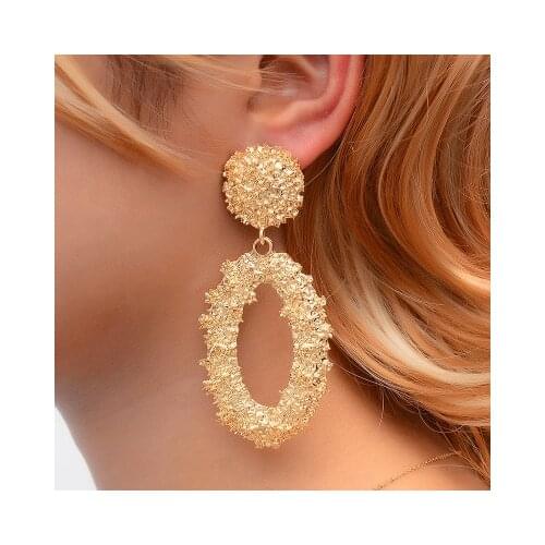 New fashion Vintage frosted geometric hollow relief oval earrings For Women girl Accessories jewelry wholesale