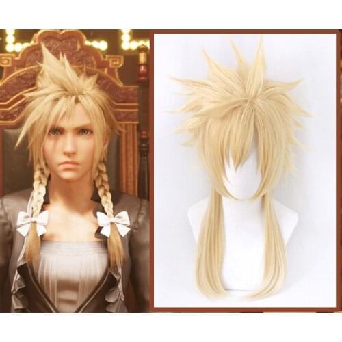 Game Final FantasyVII FF7 Cosplay Wigs Cloud Strife Cosplay Wig Heat Resistant Synthetic Wig Hair Yellow Straight Long Hairs