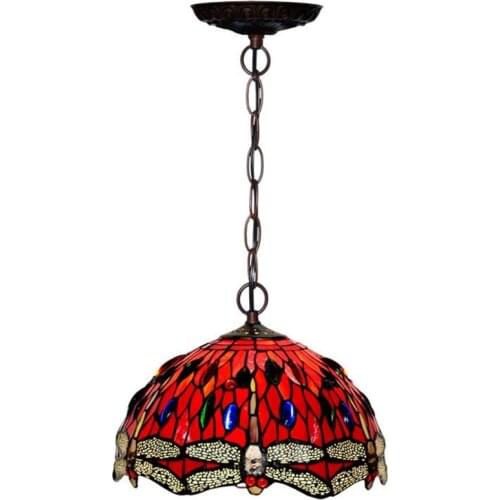 Pastoral Art Dragon Glass Tiffany Suspension for Foyer Dining Room Bar Apartment Vintage Handmade Red Glass Pendant Light 1136