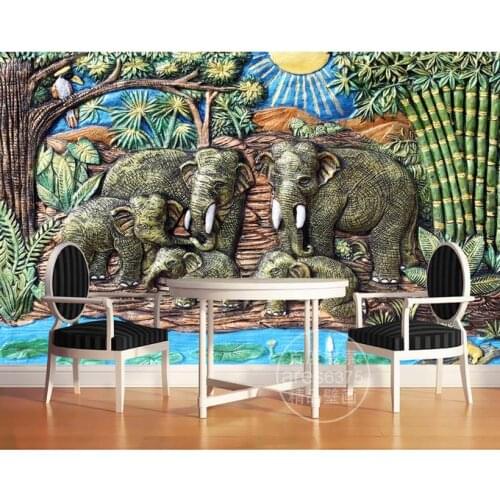 Custom 3D wallpaper for walls 3 d wall murals Elephants carved jade carving mural background wall reliefs wallpaper living room