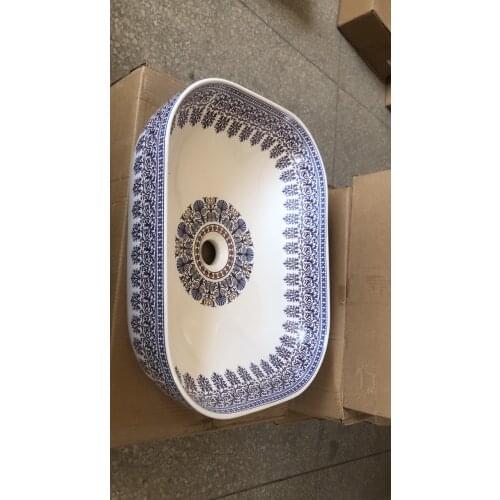 Gold flower shape Chinese Painting Art Porcelain Bathroom Vessel Sink handmade bathroom sinks bowl