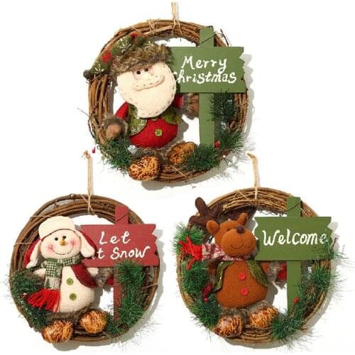 Christmas Decoration Christmas Wreath Wooden Vine Circle Santa Claus Snowman Door Hanging Pendant Christmas Decorations