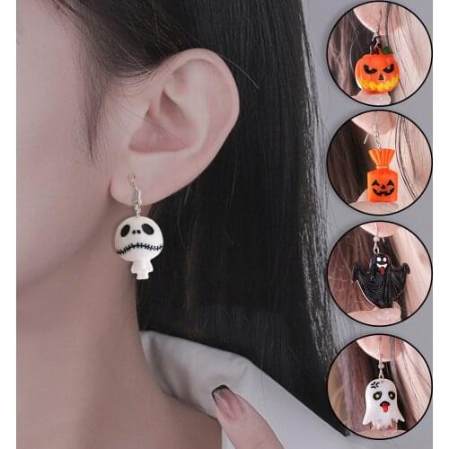 2pcs Halloween Stud Earring Set Pumpkin Lamp Ghost Eyeball Nightmare Christmas Earrings Acrylic Halloween Girl Earrings Decor