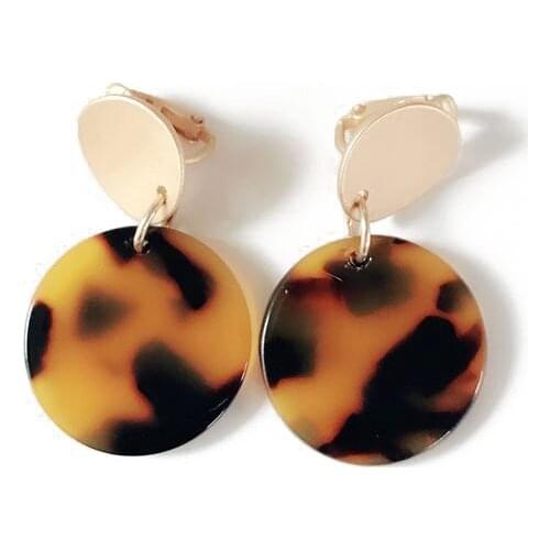 New Tortoise Resin Round Sweet Elegant Clip Earring