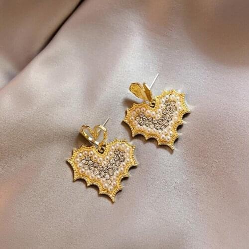 Fashion Pearl Classic Crystal Heart Women Dangle Earrings 2020 Elegant Cute Drop Earring For Woman Earrings Female Jewelry