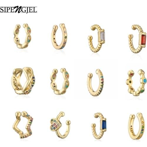 SIPENGJEL Fashion Crystal Earcuff Clip Earrings No Piercing Fake Cartilage Earrings For Women Ear Cuffs Jewelry 2021 Gift