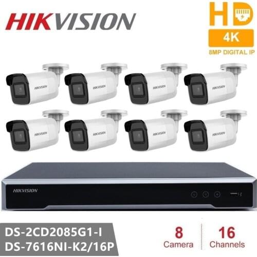 Hikvision CCTV System CCTV Kits 16CH 16POE 4K NVR + 8MP IR Bullet Network Camera Darkfighter H.265 Security Camera