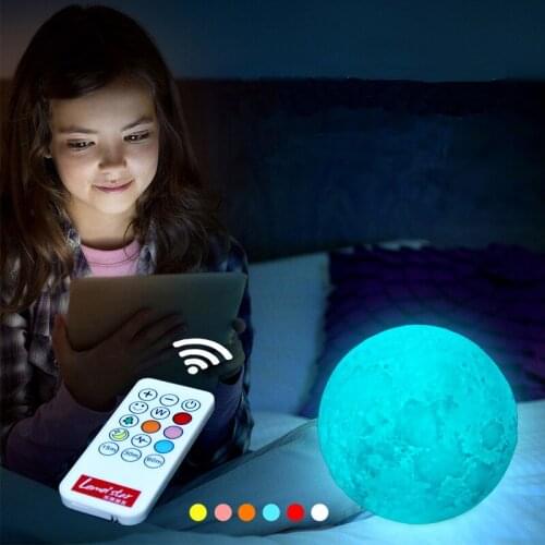 Rechargeable LED Night Light 7 Color Change 3D Moon Lamp Remote Touch Switch creative bracket children kid adult Home Decor gift