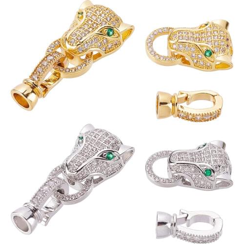 10sets Brass Micro Pave Cubic Zirconia aFold Over Clasps For DIY Jewelry Making Handicrafts Supplies Leopard Mixed Color 32*4mm