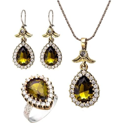 Yellow Citrine Zultanit Gemstone Hurrem Sultan Drop Authentic Silver Triple Female Set Adjustable Ring