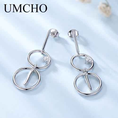 UMCHO Real 925 Sterling Silver Drop Earrings For Women Wedding Jewelry Circle Dangle Earrings Brand Fine Jewelry Handmade Gift