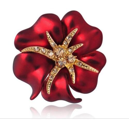 1.3 Inch Elegant Enamel Flower and Diamante Starfish Brooch with Rhinestone Crystals Red and Blue Available