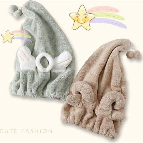 1Pcs Cartoon Cute Animals Polyester Adult Dry Hair Towel Practical High-efficiency Water Uptake Coral Velvet Home Textile