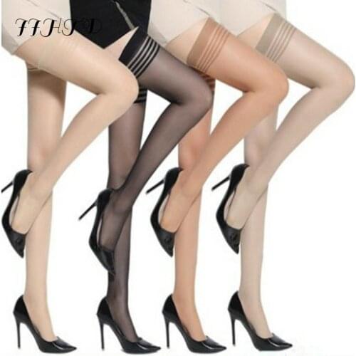 15D Womens Sexy Stocking Sheer Top Thigh High Stockings Nets For Women Female Stockings Black White Gray Skin