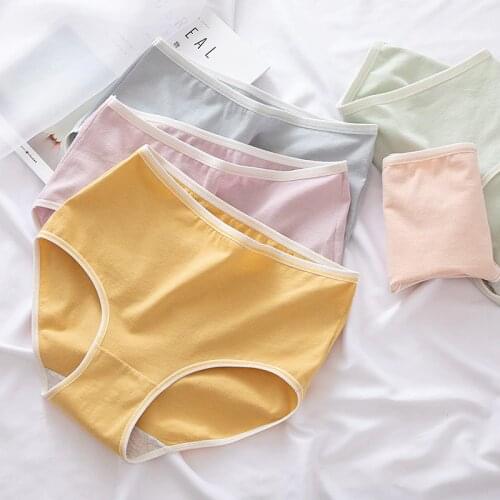 5PCS/Set High Rise Underwear Cotton Panties Women Ladies Underpants Girls Briefs Seamless Soft Panty Female Lingerie Solid Color
