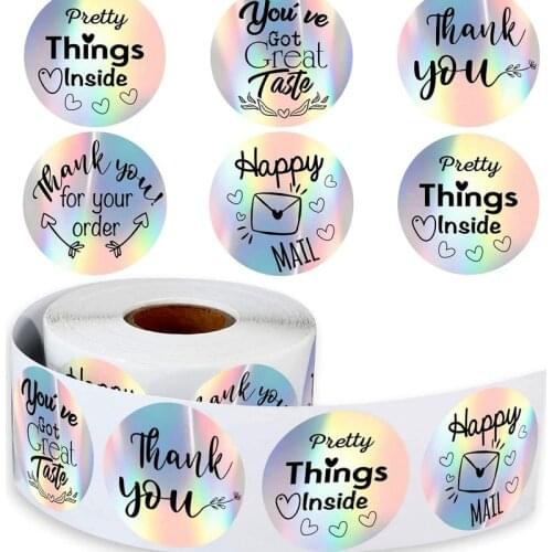 500pcs Thank You for My Small Business Stickers Paper Thank You Label Sticker Rainbow Silver Roll Adhesive Shipping Mail Labels