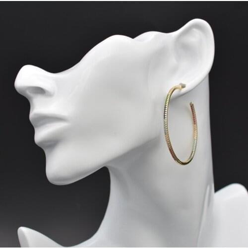 925 Silver Hot Sales Trendy Zircon Hollow Out Multicolor Great Circle Earrings For Woman New Design Jewelry Wedding Party