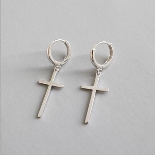 925 Sterling Silver Earrings Cross Pendant Long Earring Hanging Cross Drop Earrings For Women Minimalist Fine Jewelry