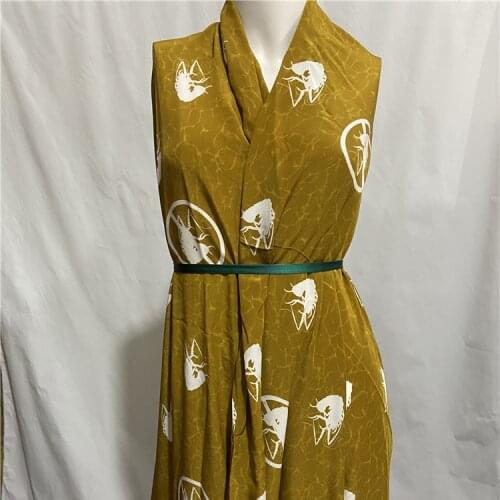 White animal print on yellow pure silk crepe de chine fabric 140cm width 16momme,SCDC1229