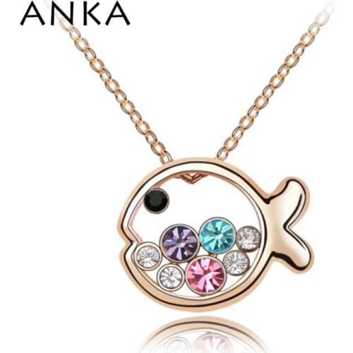 Free Shipping Rose Gold Color Jewelry Fashion Crystal Animal Pendant Mix Colorful Fish Princess Necklace High Quality #87629