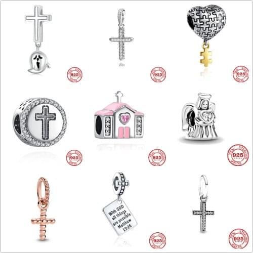 New Bible Cross Angel Jesus God 925 Silver Dangle Bead Fit Pandora Original Bracelet Charms Beads For Women DIY Jewelry