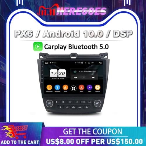 Carplay DSP IPS Android 10.0 Car DVD Player 32GB 64GB GPS Navi Map Bluetooth 5.0 WIFI RDS Radio For Honda Accord 7 2003-2007