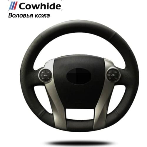 Handsewing Black Genuine Leather Steering Wheel Covers For Toyota Prius 2009-2015 Aqua 2014 2015